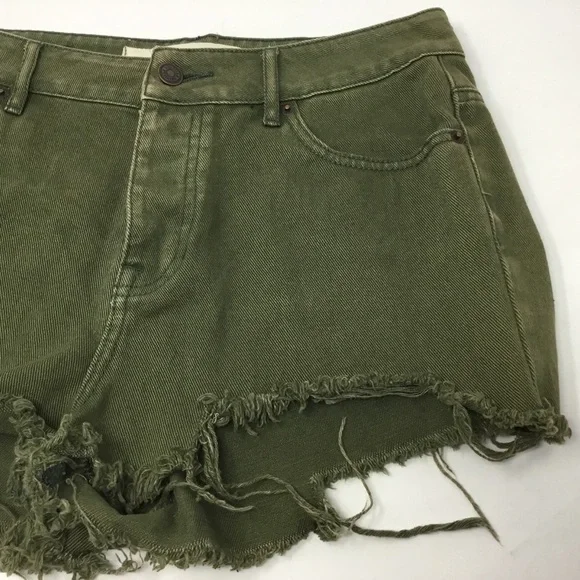 Brandy Melville Olive Green Denim Button Fly Cutoff Short - Picture 5 of 12